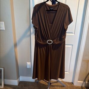 R&M Richards Brown Sheath Midi Dress V-Neck. Size 20